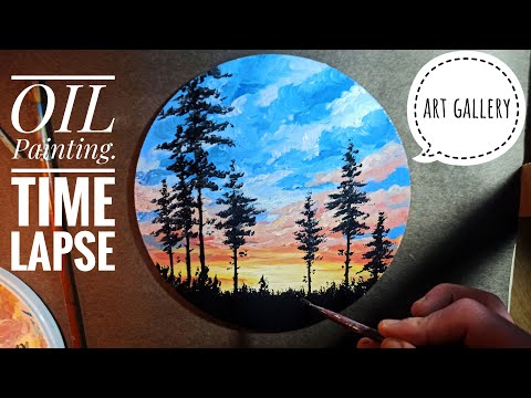 painting sunset for beginners / oil painting / easy / step by step / ზეთის საღებავებით ხატვა